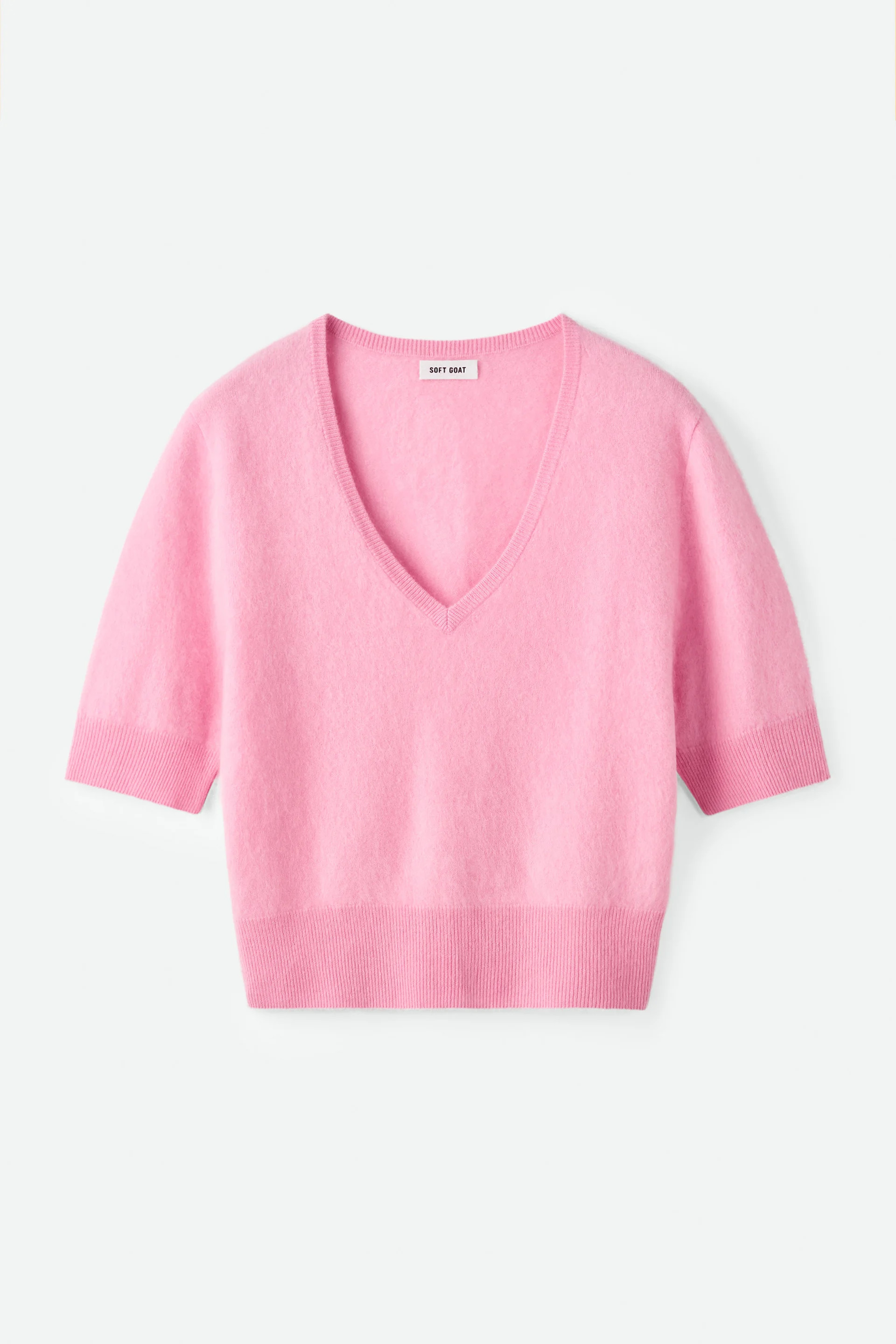 Brushed v-neck t-shirt - Shortsleeves - Pink | Soft Goat | Soft Goat