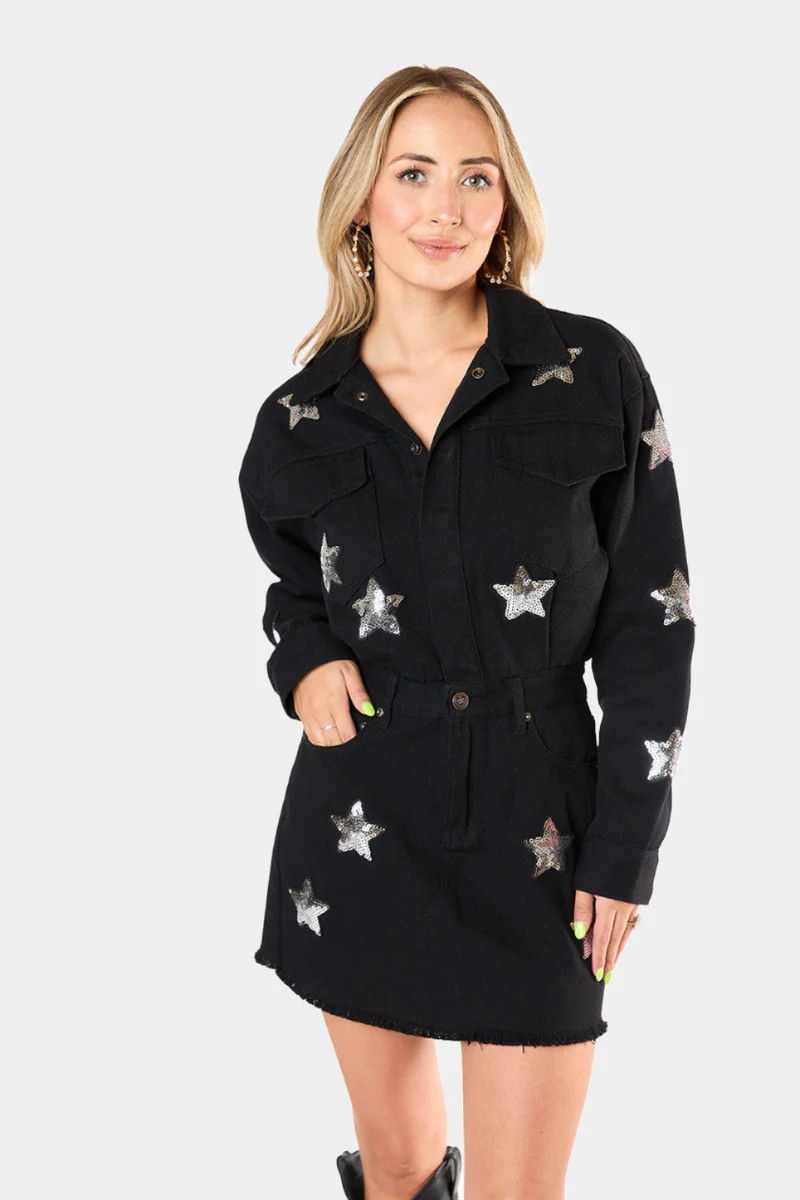 BuddyLove | Raelynn Denim Mini Dress | Black | BuddyLove