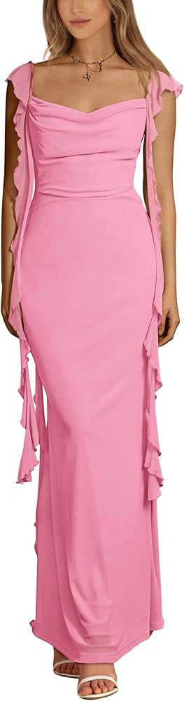 PRETTYGARDEN Women's Summer Long Formal Wedding Guest Dress Sleeveless Ruffle Cocktail Party Maxi... | Amazon (US)