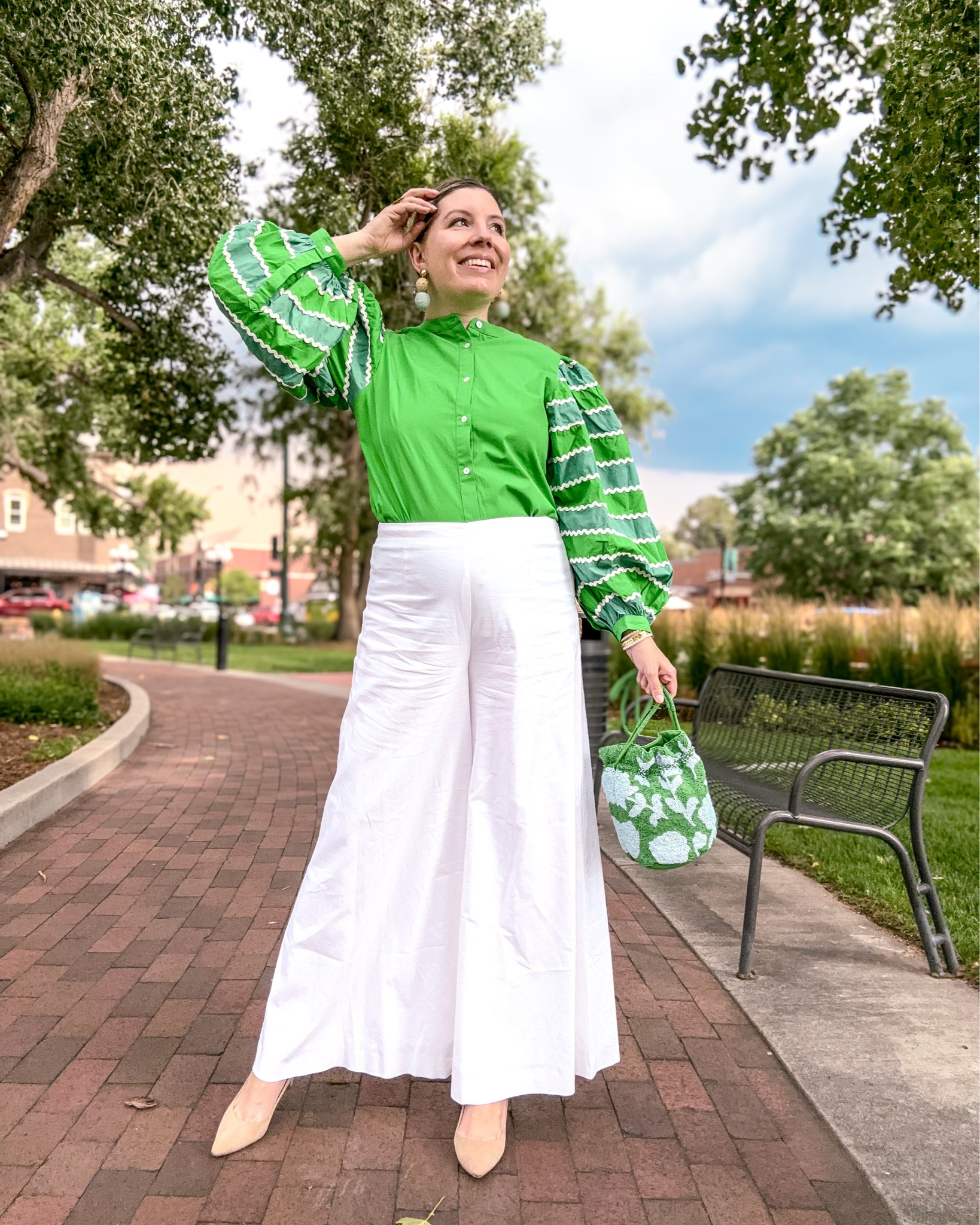 Look 13 - The Parkside Eccentric 
👒 The Garden Society
I’ve had my eye on the designer of this top for ages, and I’m thrilled to finally bring one of her pieces home ! ✨

These sculptural sleeves, the playful yet refined silhouette — it’s one of those pieces that makes you feel like art just by putting it on. So, so cute! 

This top is almost sold out (not surprised!), but I’ve tagged some other current favorites from the same designer that share that same dreamy, heirloom-meets-editorial magic. 💫

Top - Maria de la Orden (linked)
Pants - Dillards (linked)
Bag - Kate Spade x Target (linked)
Shoes - Jimmy Choo (linked)
Earrings - Oscar de la Renta (linked)
Bracelets - Target & Rocksbox (similar linked)
Ring - Rocksbox (similar linked)

About the Garden Society capsule:
This capsule is a love letter to late summer’s most stylish gatherings - garden soirées, golden hour dinners, artful city strolls, and everything in between. It celebrates statement pieces with personality - bold prints, sculptural sleeves, and maximalist touches styled with intentionality and a sense of play. The Garden Society is for those who believe getting dressed is half the fun, and that the best kind of art is the kind you get to wear.

#GardenSocietyCapsule #StatementSleevesForever #SlowFashionFind #DesignerToWatch #UniqueStyleClub #SculpturalStyle #ParkStrollStyle #OutfitAsArt #CapsuleWardrobe #SummerInStyle #ModernRomantic #Preppysummer #VintageMoodNewMaker #designerOOTD #dopaminedressing

#LTKSeasonal #LTKStyleTip #LTKShoeCrush