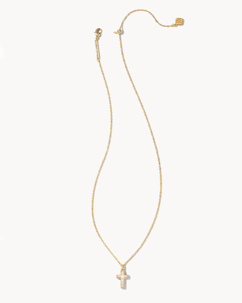 Cross Gold Pendant Necklace in White Kyocera Opal | Kendra Scott