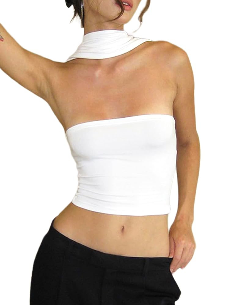 PICPUNMAK Women Sexy Strapless Halter Tube Top Hollow Out Sleeveless Solid Slim Bandeau Tops Off ... | Amazon (US)