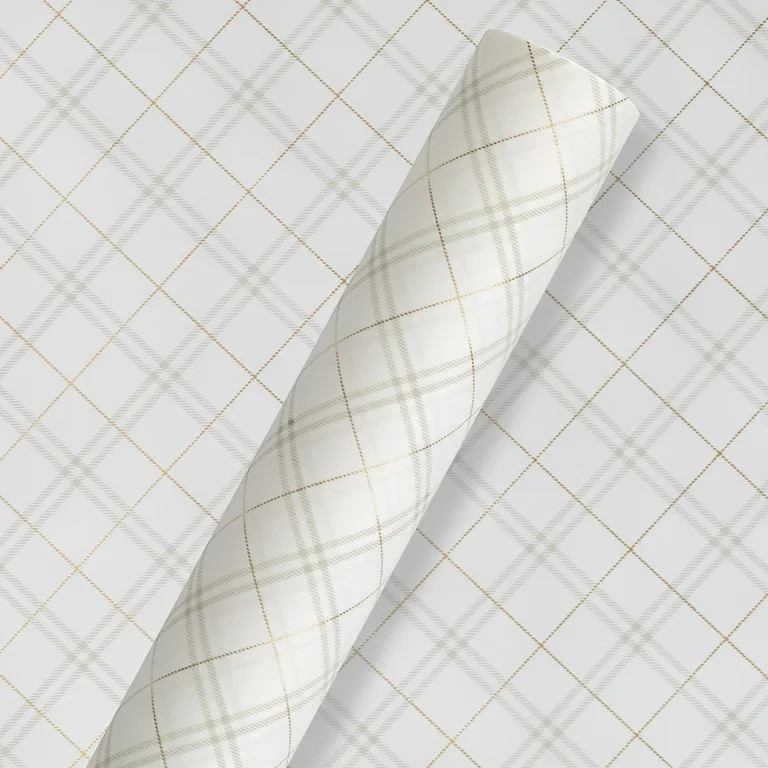 Plaid White and Gold White Kraft Wrapping Paper, 25 sq ft Single Roll, FSC Certified Sustainable ... | Walmart (US)