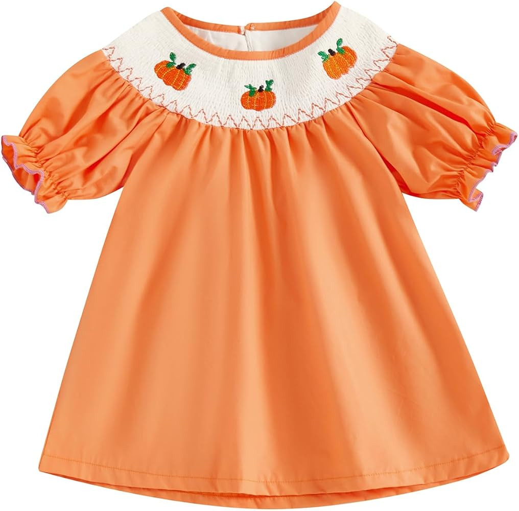 Toddler Girl Halloween Smocked Dress Pumpkin Embroidery Plaid Princess Dresses Holiday Cake Smash... | Amazon (US)