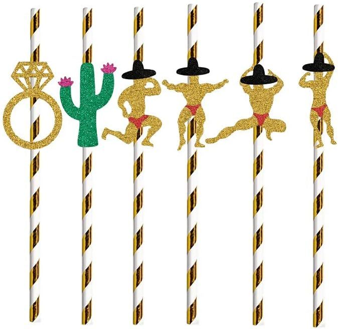 Bachelorette Party Decorations Straws 24 Pack | Cactus & Bridal Ring & Stripper Dancing Men Straw... | Amazon (US)