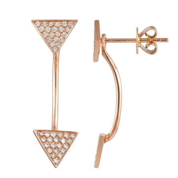 Triangle Ear Jacket 14k Rose Gold 0.2 Ct White Diamond Earrings For Women & Teens | Bed Bath & Beyond