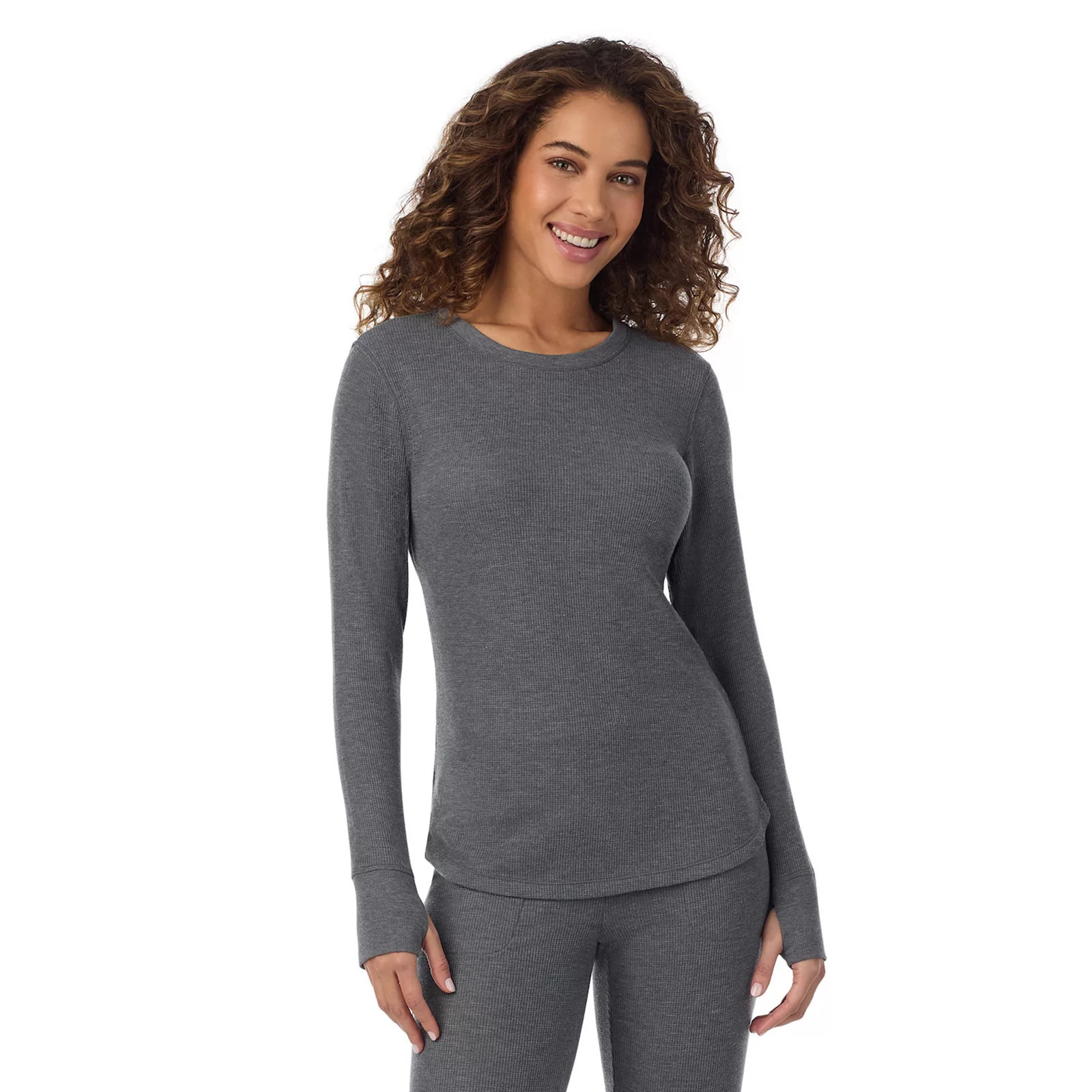 Women's Cuddl Duds® Cozy Stretch Thermal Long Sleeve Crew Top, Size: Medium, Stone Grey Grey | Kohl's