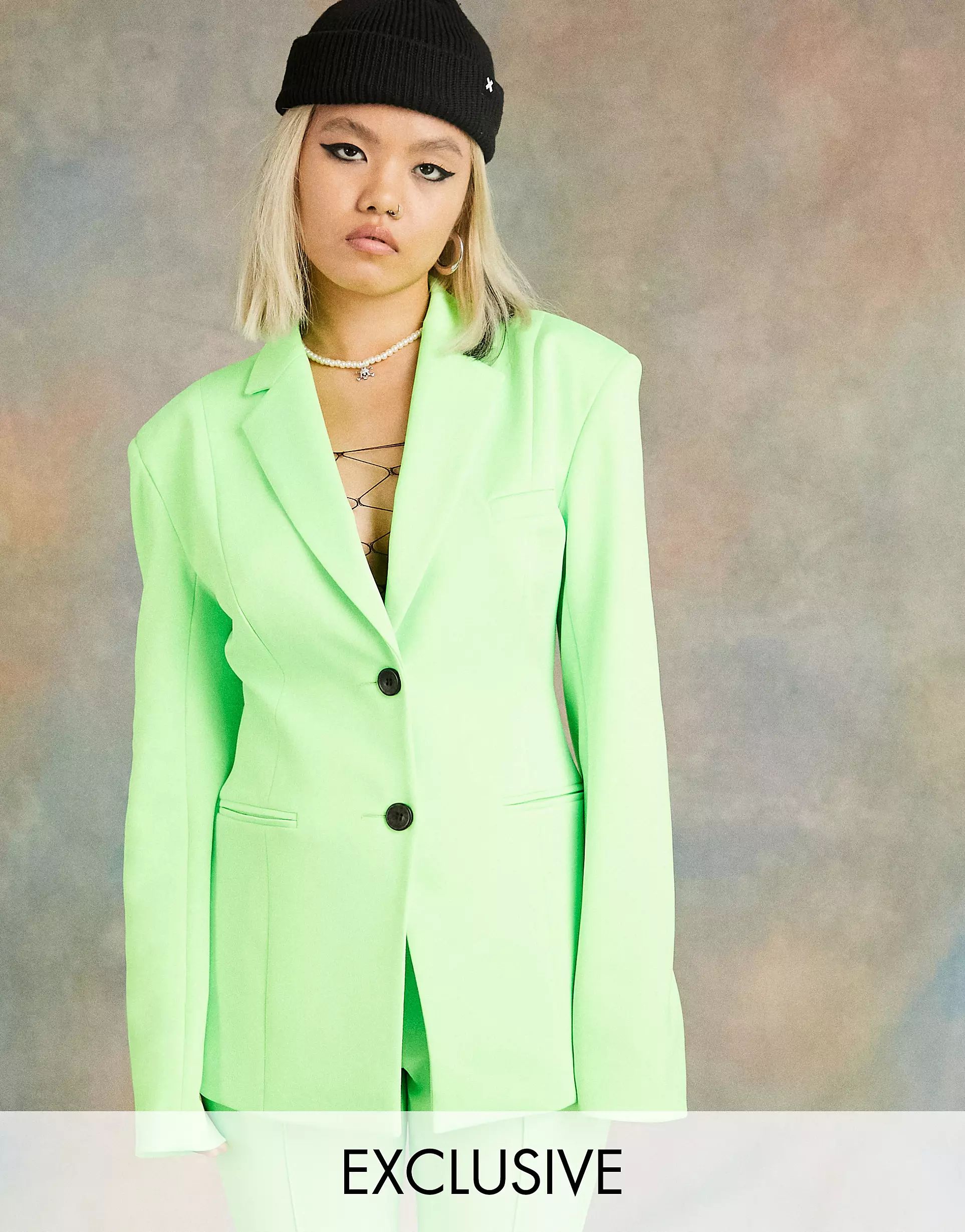 COLLUSION waist detail blazer and tailored pants set in neon green | ASOS (Global)