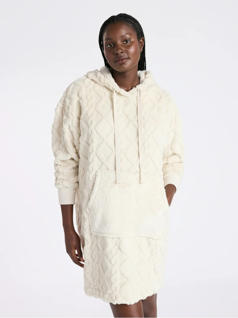 Joyspun Women's Oversized Hooded Plush Lounger, Size XS-3X | Walmart (US)