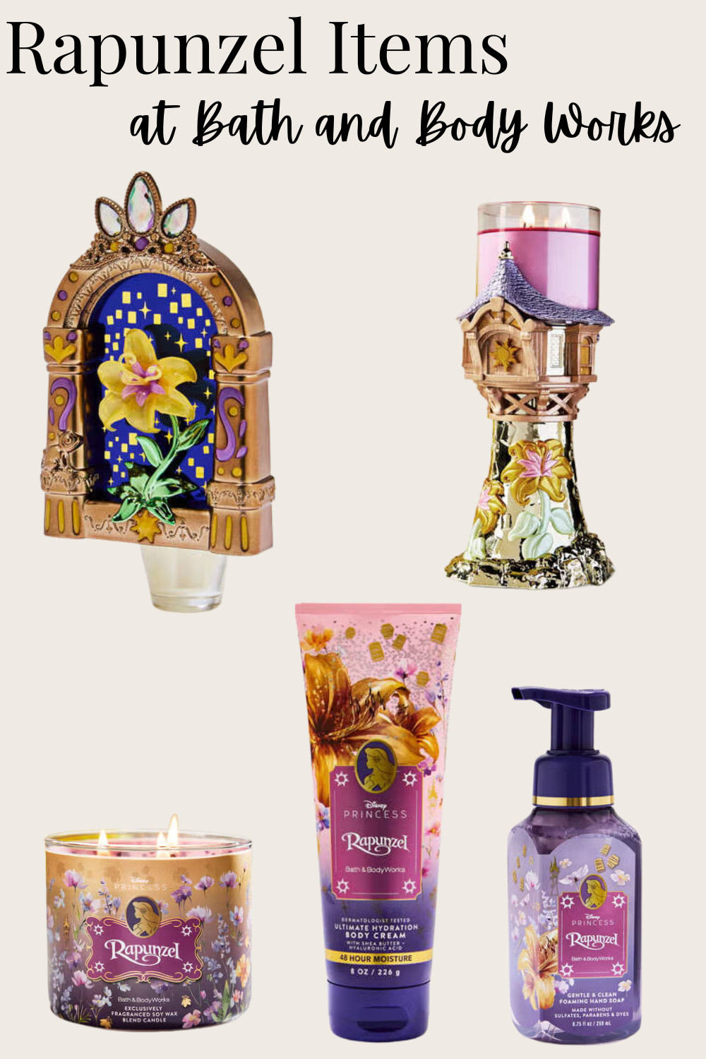 The Rapunzel Disney Princess collection from Bath & Body Works is giving major Tangled vibes and we are especially obsessed with the everyday staples in this drop 💜

The candles, candle holder, lotions, and soaps are such an easy way to add a little Disney princess touch to your home and routine. Think cozy nights with a Tangled-inspired candle burning, pretty sink setups with the soaps, and lotions that make your daily routine feel a little more fun and themed.

Such a cute option for Disney fans, Rapunzel lovers, and anyone who loves adding small Disney details into everyday life. This is one of those Disney Bath & Body Works collections that tends to go fast, especially the candle accessories and holders. 

 #LTKmomlife #LTKHome