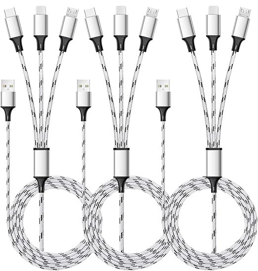 Multi Charging Cable, 5ft 3Pack Multi Charger Cable Nylon Braided Multiple USB Universal 3 in 1 C... | Amazon (US)