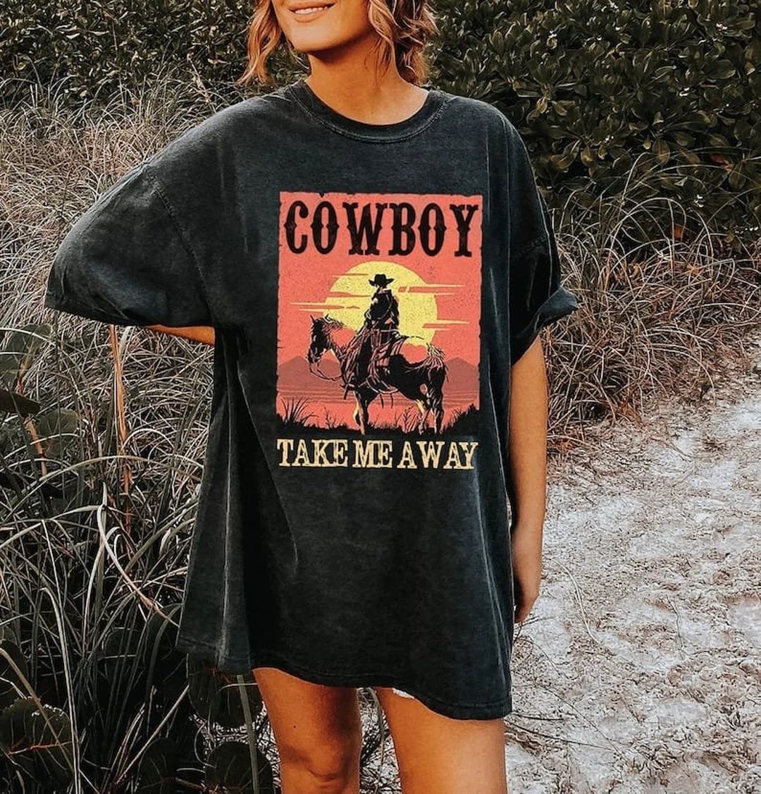 Cowboy Take Me Awa T-shirt, Country Music Shirt, Western Shirt, Vintage Graphic Tee, Boho Shirt, ... | Etsy (US)