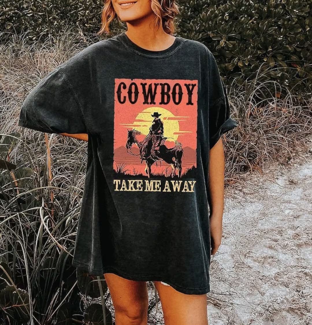 Cowboy Take Me Awa T-shirt, Country Music Shirt, Western Shirt, Vintage Graphic Tee, Boho Shirt, ... | Etsy (US)