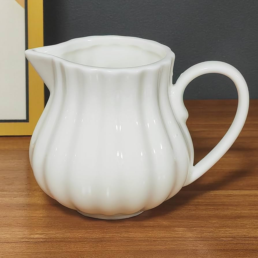 Ceramic Creamer Container 6OZ, White Milk pitcher, Ribbed Milk Frothing Pitcher, Espresso Cups, E... | Amazon (US)