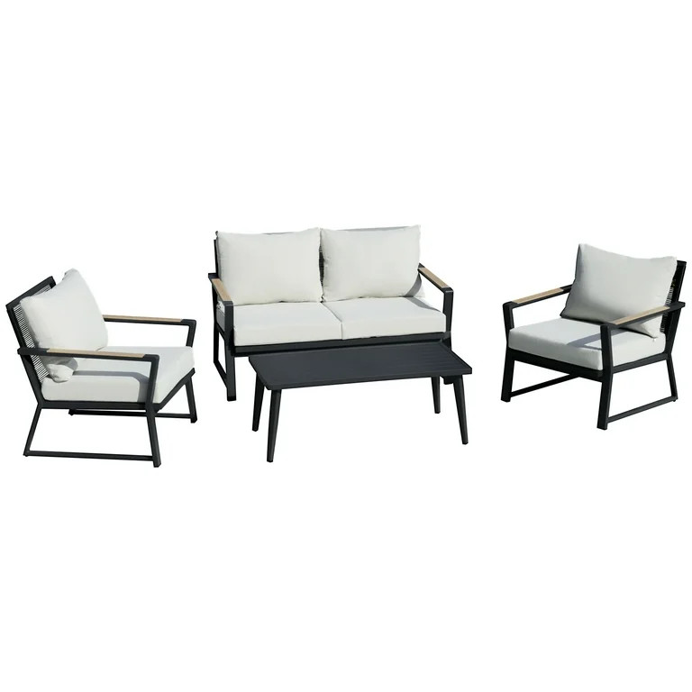 Outsunny 4 Piece Patio Furniture Set, Aluminum Conversation Set, Outdoor Garden Sofa Set with Arm... | Walmart (US)