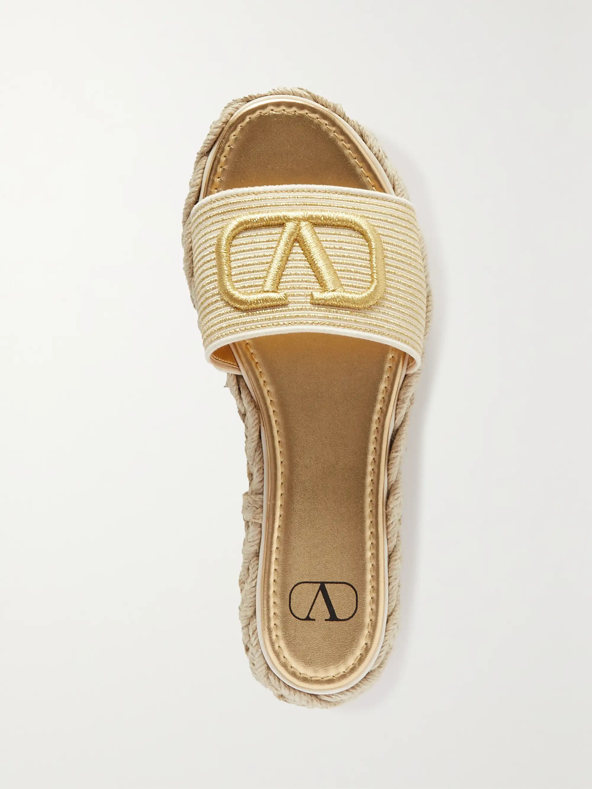Valentino Garavani VLOGO embroidered woven espadrille slides | NET-A-PORTER (US)