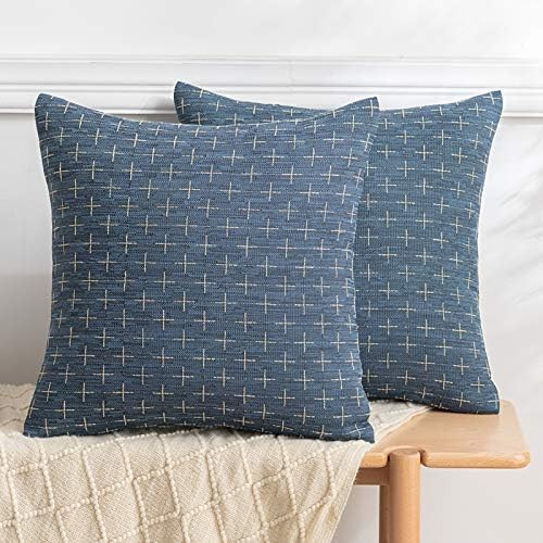 Dark Blue Decorative Burlap Linen Throw Pillow Covers for Couch Sofa Living Room Chair Decor, Modern | Amazon (US)