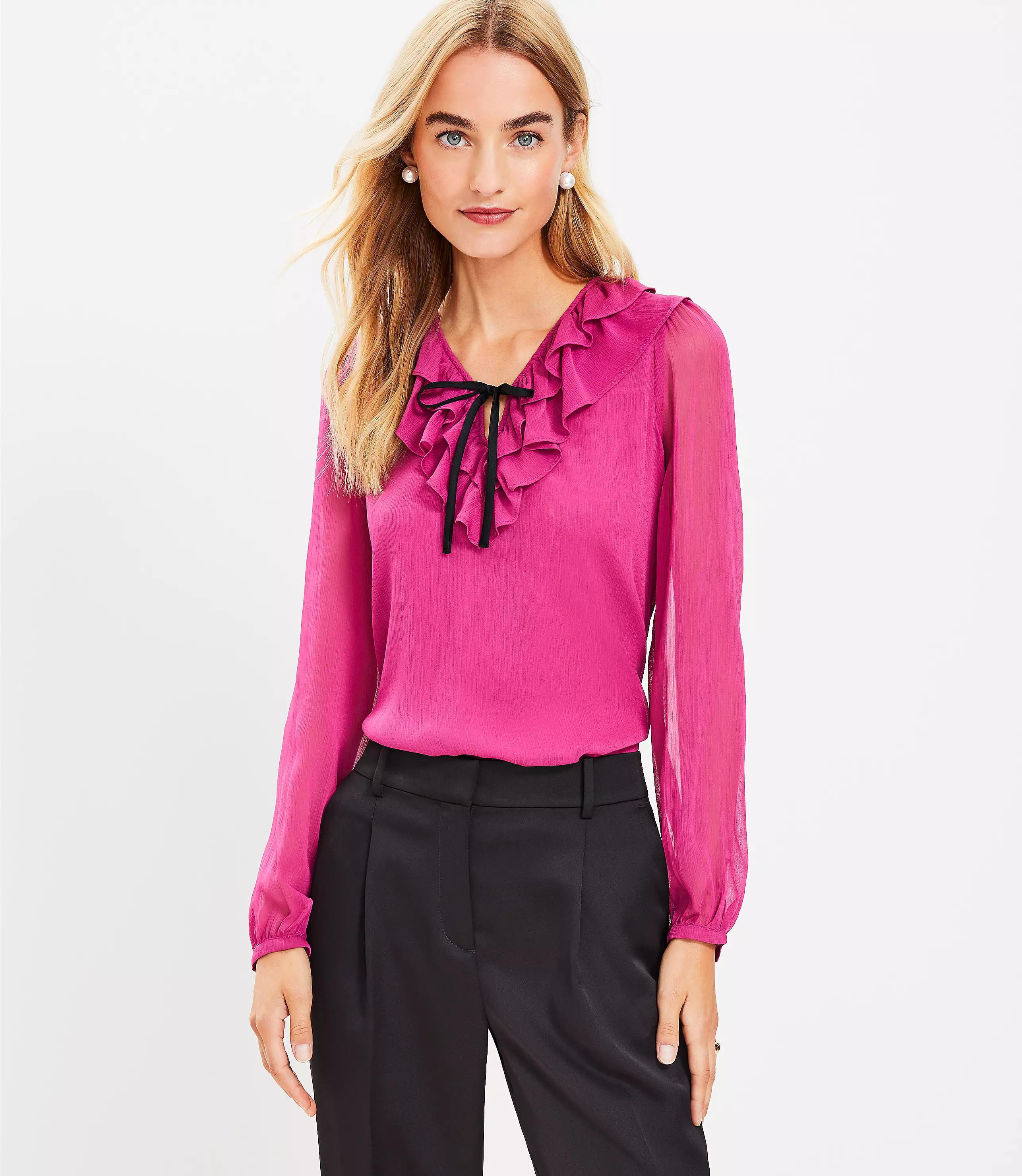 Ruffle Tie V-Neck Blouse | LOFT