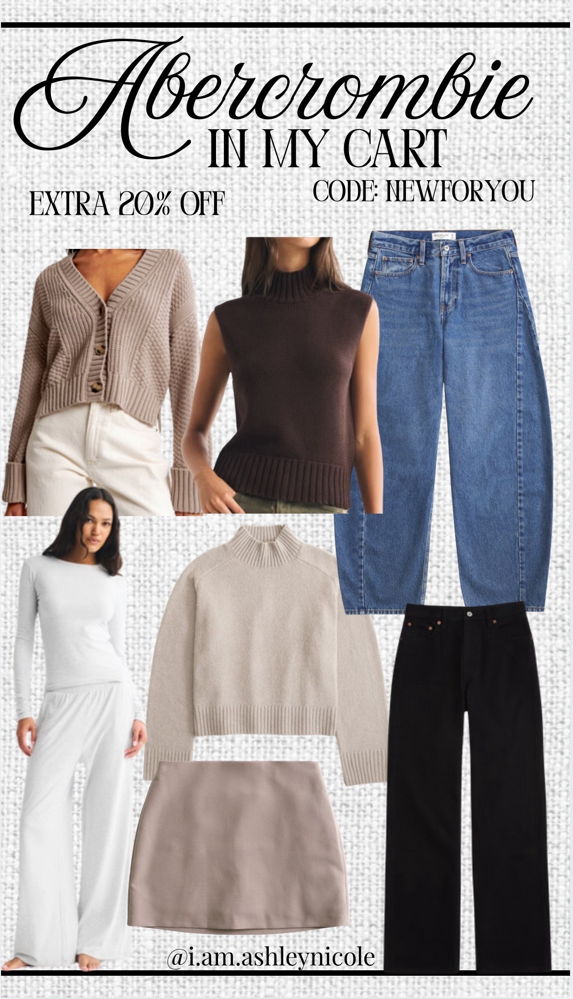 EXTRA 20% off just about everything at Abercrombie today. You can use code NEWFORYOU to get 20% off. These are the fall style staple items I have in my cart &amp; on my wishlist. 
#abercrombie #denim #jeans #falloutfits 

#LTKStyleTip #LTKSeasonal #LTKPetite