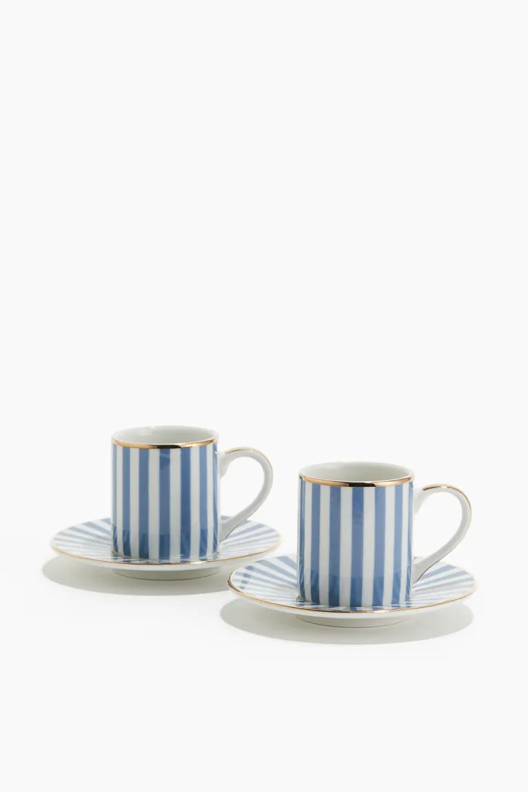 2-pack Espresso Cup and Saucer - Light blue/striped - Home All | H&M US | H&M (US + CA)