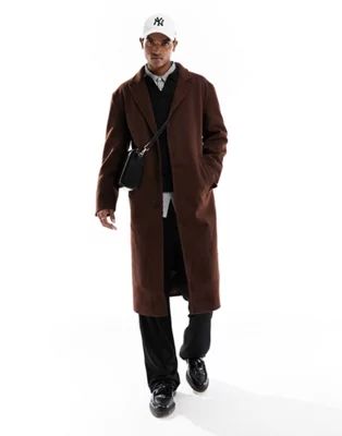 ASOS DESIGN relaxed wool look overcoat in brown | ASOS | ASOS (Global)