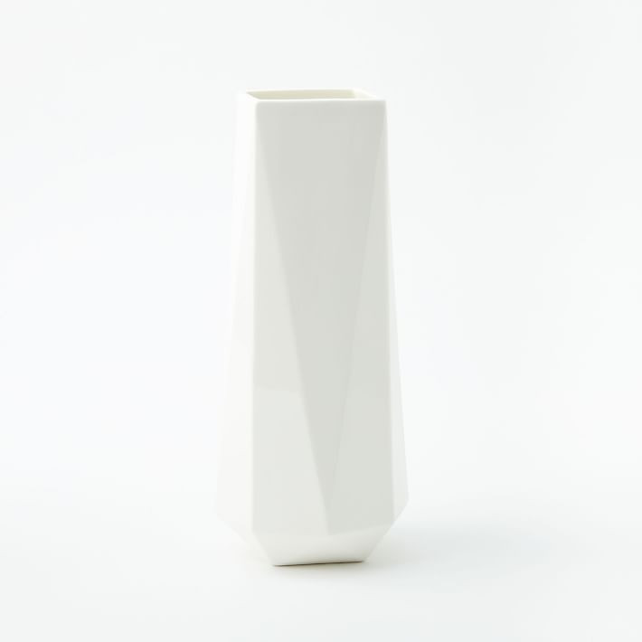 Faceted Porcelain Vase, 12", Porcelain White | West Elm (US)