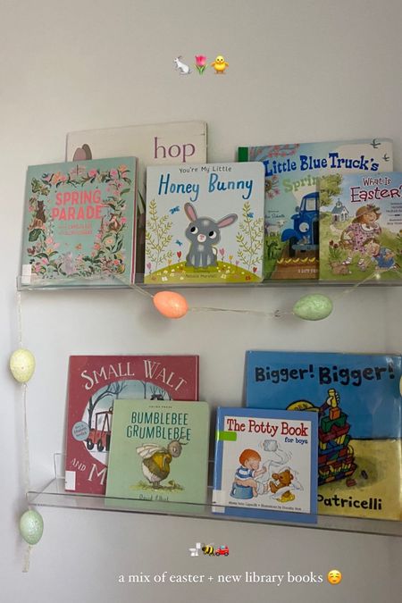 Easter books for kids, Easter bookshelf, kids bookshelf, kids toy room decor, Easter toy room, book shelves for kids, nursery decor, toddler room 

#LTKkids #LTKhome #LTKSeasonal