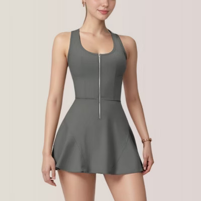 Anna-Kaci Active Women's Activewear Romper with Skirt Overlay and Built-In Shorts Design - Large, Gray | Target