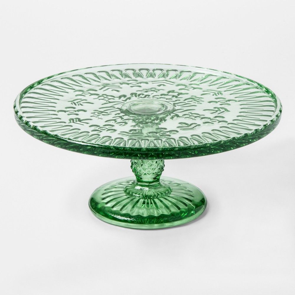 Round Glass Cake Stand 9in Green - Threshold | Target