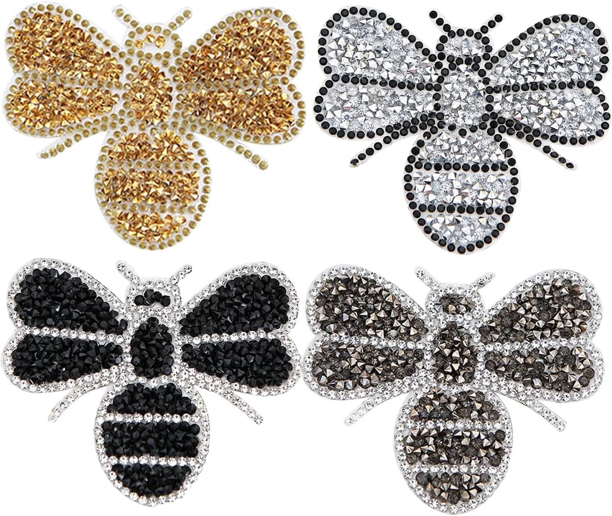 Yazon 4pcs Crystals Bee Patches Iron on Rhinestone Appliques Patch Transfer | Amazon (US)