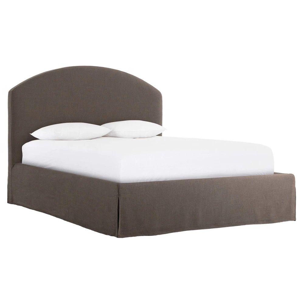 Oasley Updated Traditional Dark Brown Slipcovered Bed - Queen | Kathy Kuo Home