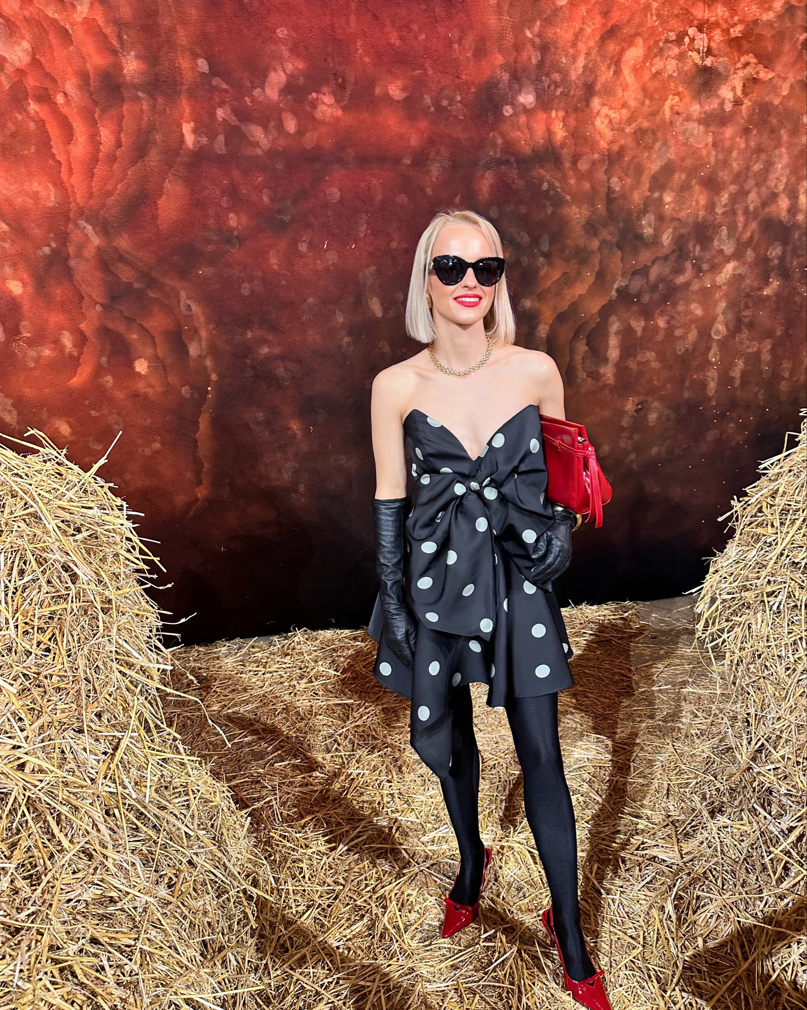 Polka dot trend is back !

My 4th London Fashion Week look with polka dot asymmetrical dress styled with red shoe and bag for classic sophistication. 

Versace sunglasses, Vintage found jewellery in gold tone, Bardot polka dot dress, & Other Stories long leather gloves, Caldezonia shiny black tights, Glamorous UK red patent sling back heels , Asos red long clutch bag.

#LTKuk #LTKeurope #LTKFashionMonth