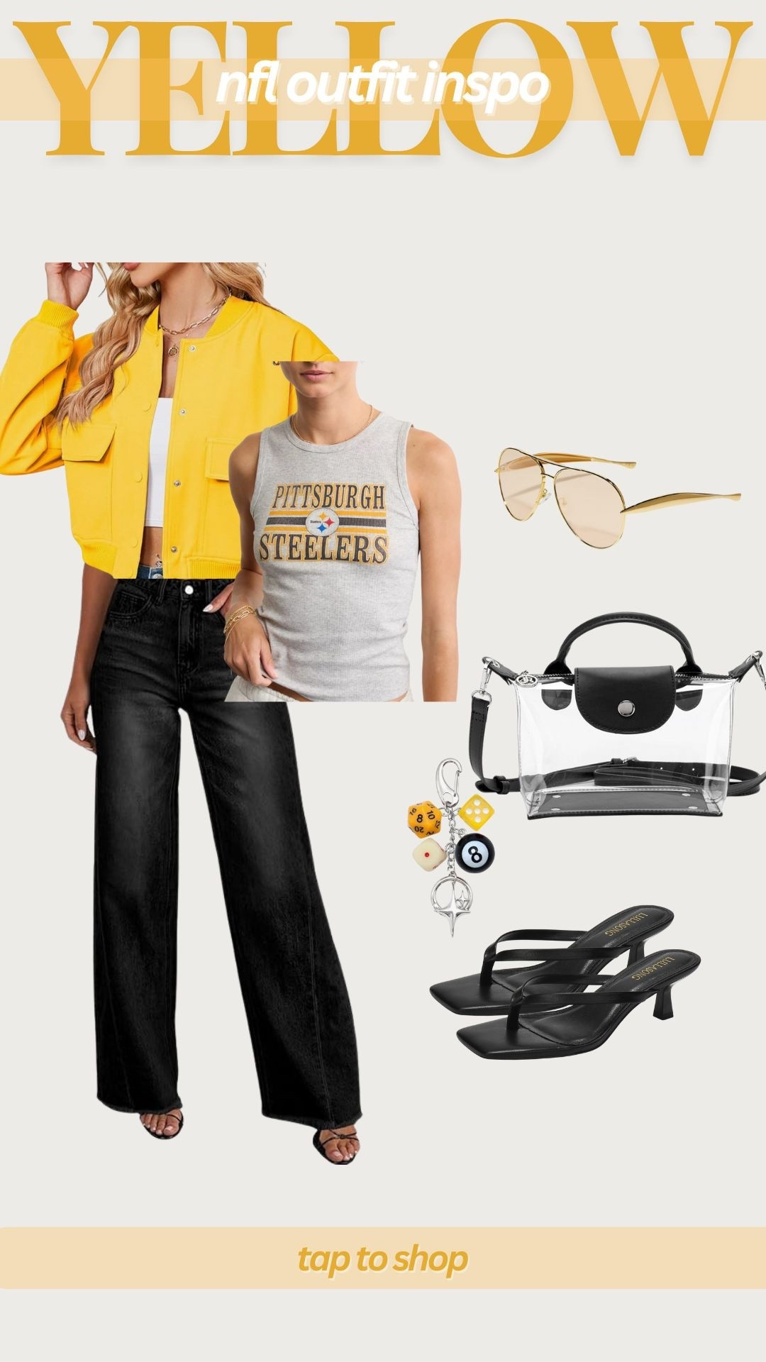 NFL game day outfit, yellow sports team outfits, nfl game outfit, Pittsburgh Steelers outfit, Green Bay packers outfit, LA chargers outfit, Minnesota Vikings outfit 