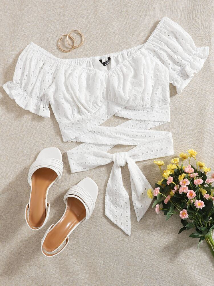 SHEIN Criss Cross Tie Front Schiffy Milkmaid Top | SHEIN