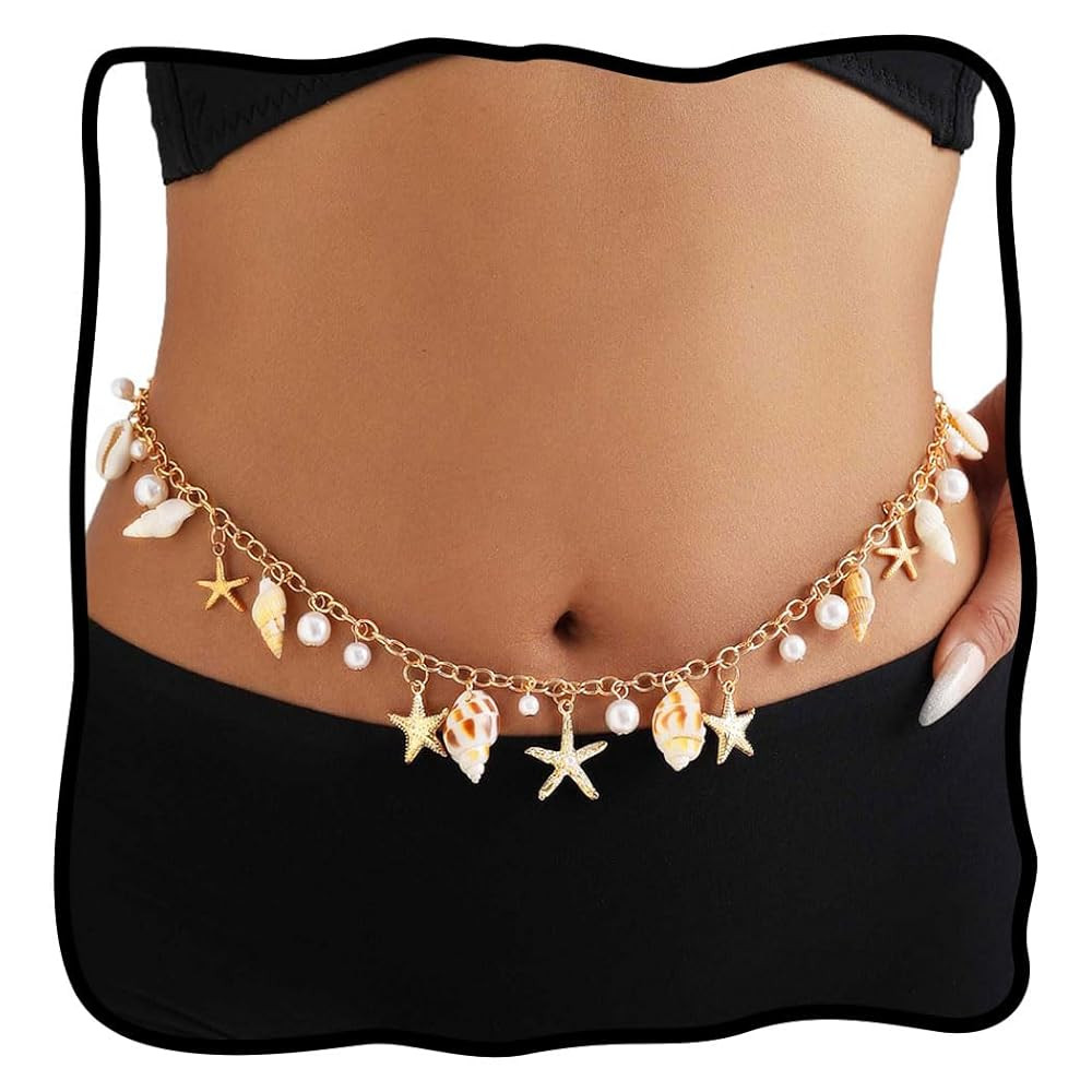 Nicute Gold Wasit Chain Starfish Seashell Tassel Belly Chain Summer Beach Bikini Body Jewelry for... | Amazon (US)