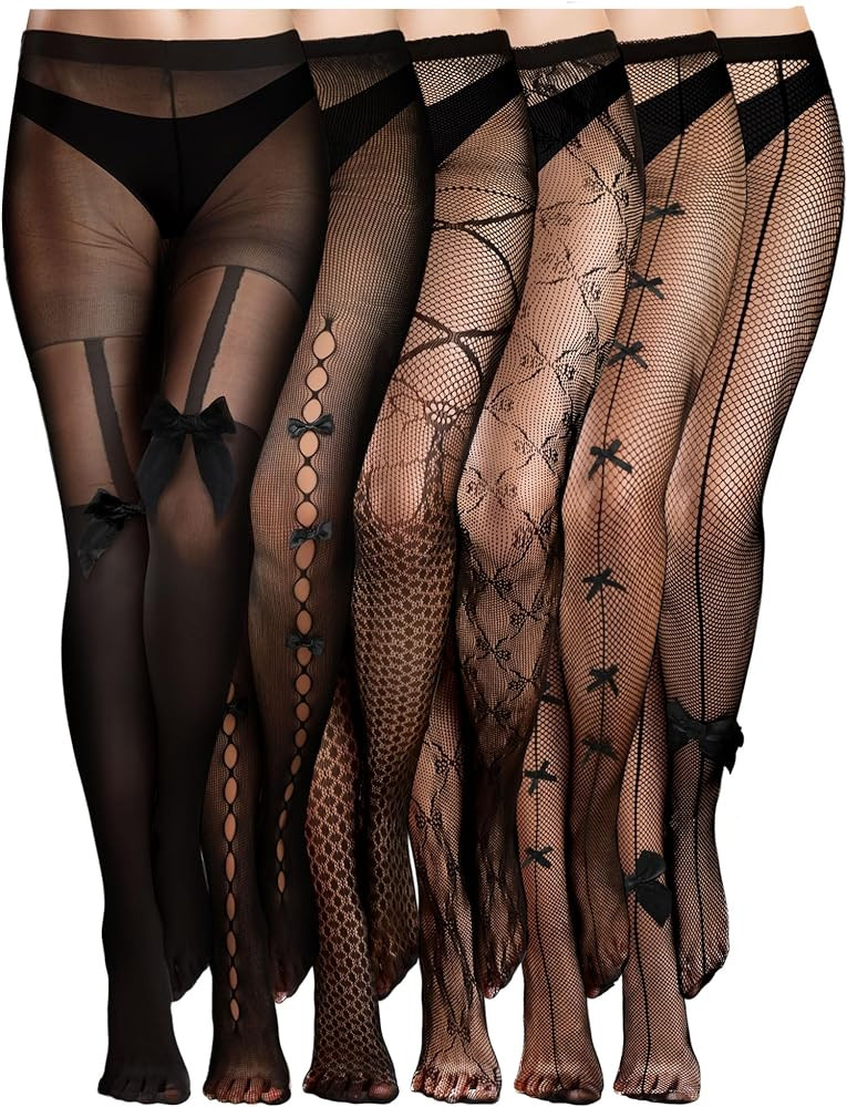 Ramede 6 Pairs Women Fishnet Thigh High Stockings Waist Tights Bow Patterned Fishnet Leggings Pan... | Amazon (US)