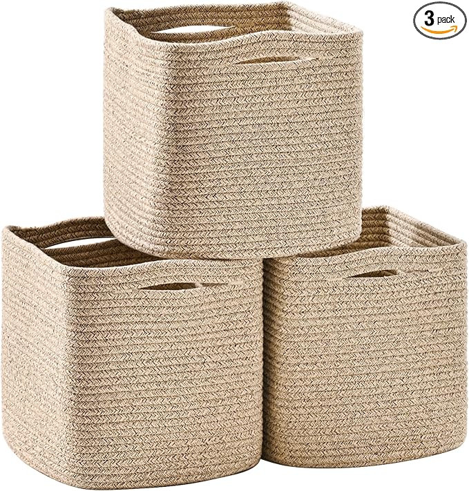 11 Inch Cube Storage Bins, Storage Cube Organizer Bins, Woven Cotton Rope Baskets for Storage, St... | Amazon (US)