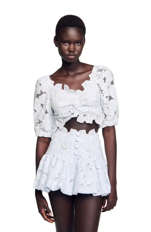 SANDRO Guipure lace top in Sky Blue at Nordstrom, Size X-Small | Nordstrom