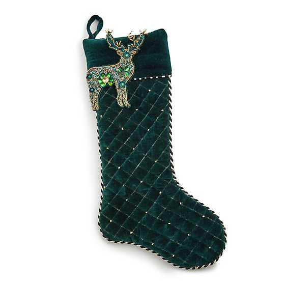 Emerald Beaded Deer Holiday Stocking | MacKenzie-Childs