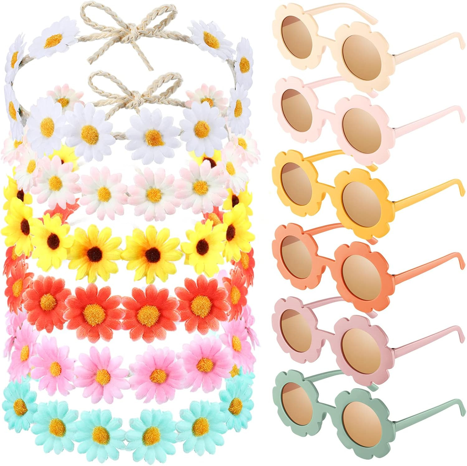 12 Pcs Groovy Retro Flower Sunglasses Headbands Party Favors Boho Hippie Round Flower Polarized E... | Amazon (US)