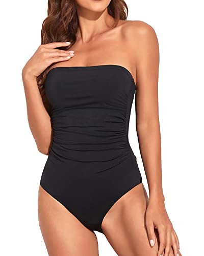 Holipick Women Black One Piece Swimsuits Tummy Control Bathing Suits Halter Strapless Bandeau Swimwear 28 Plus | Amazon (US)