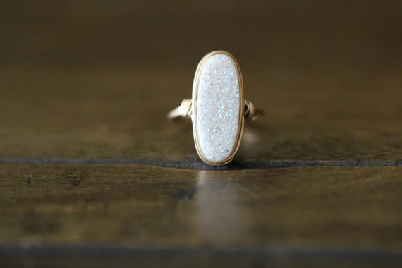 Druzy Oval Gold Ring , White Statement Gemstone Ring , Gold , Sterling Silver , Rose Gold , Gift Ide | Etsy (US)