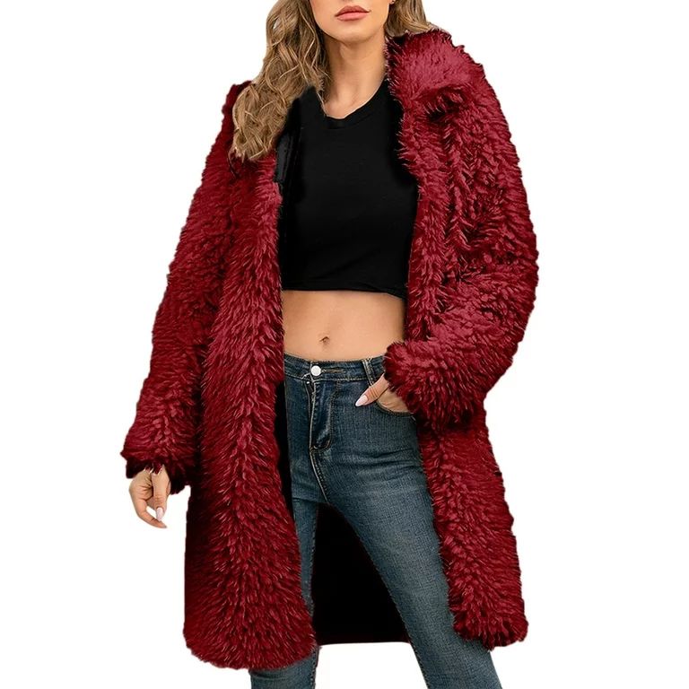 JDEFEG Ladies Rain Wear Women's Long Teddy Coat Winter Warm Puffy Jacket Fluffy Women's Coat Jack... | Walmart (US)