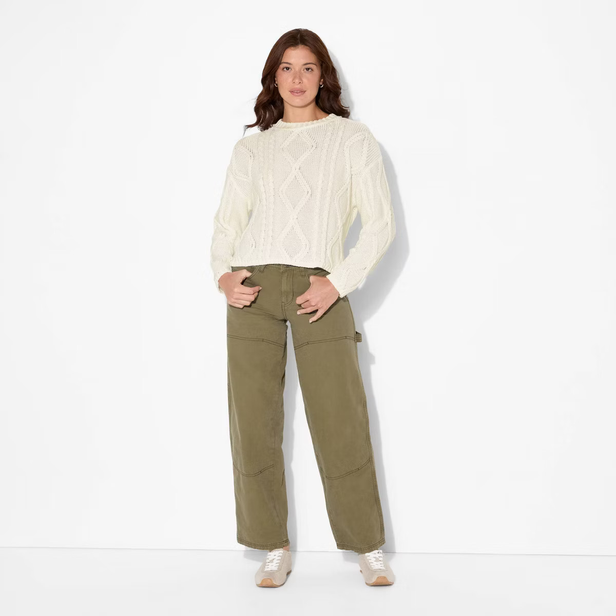 Women's Crewneck Cotton Cable Pullover Sweater - Wild Fable™ | Target