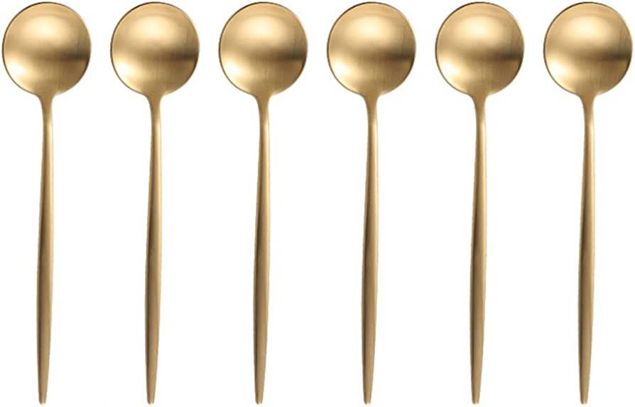 BRIIEC Gold 18/10 Stainles Steel Coffee Spoons, Slim Cutlery for Kitchen Hotel Restaurant Wedding... | Amazon (US)