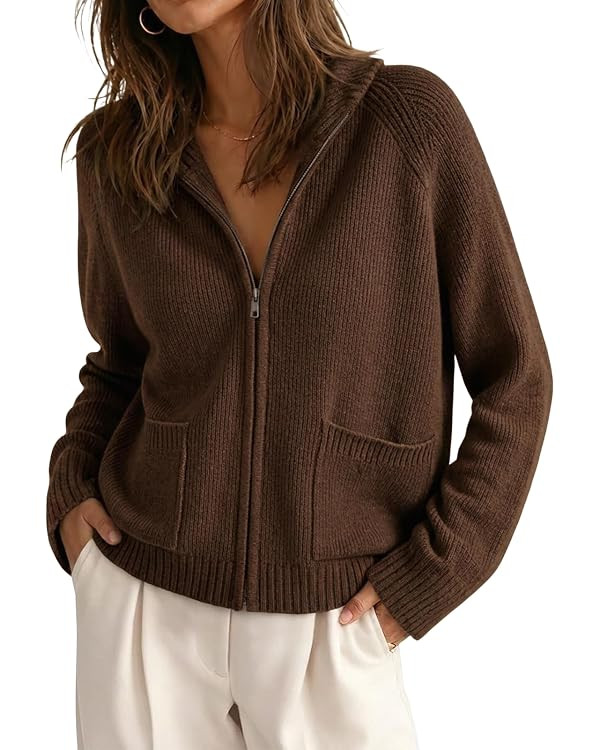 Cicy Bell Womens Zip Up Cardigans Long Sleeve Chunky Knit Fall Sweater Coat | Amazon (US)