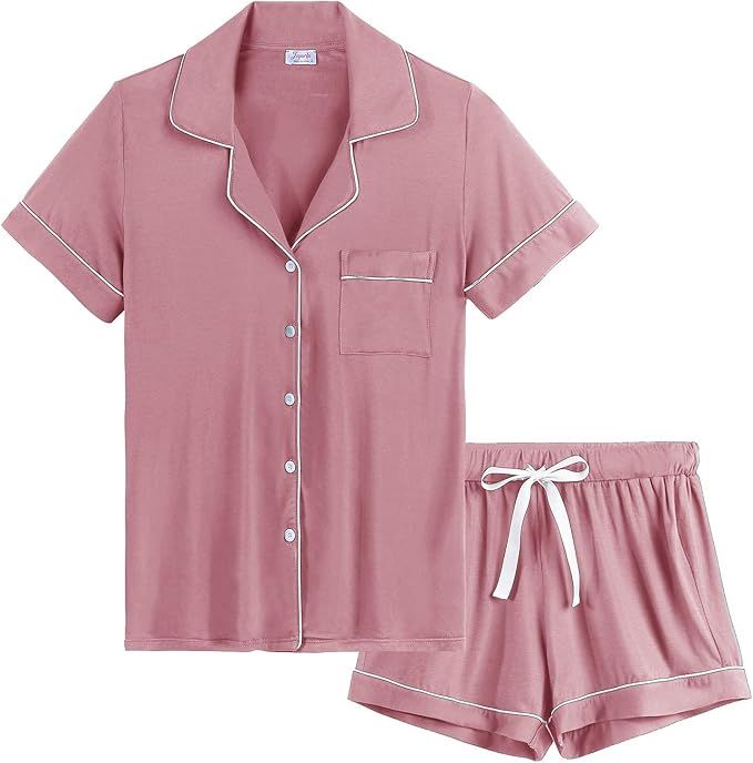 Joyaria Womens Ultra Soft Pajama Button Down Short Sleeve Pj Set-Small-XXL | Amazon (US)