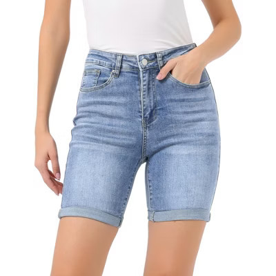 INSPIRE CHIC Women's Denim Stretchy Mid Rise Casual Bermuda Jean Shorts X-Small Sky Blue | Target
