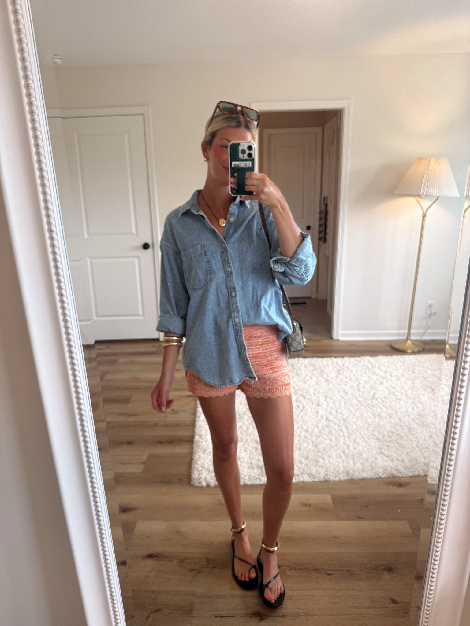 Girls happy hour outfit - this denim top is a most worn item in my closet - I’m in a size small! It runs big. And the crotchet shorts are target and the look like FP! Size small

#LTKootd