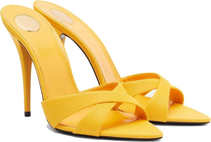 THESHY Women’s Stiletto Heel Slide Sandals Open Toe Criss Cross Straps Slip on Dress Heels with... | Amazon (US)